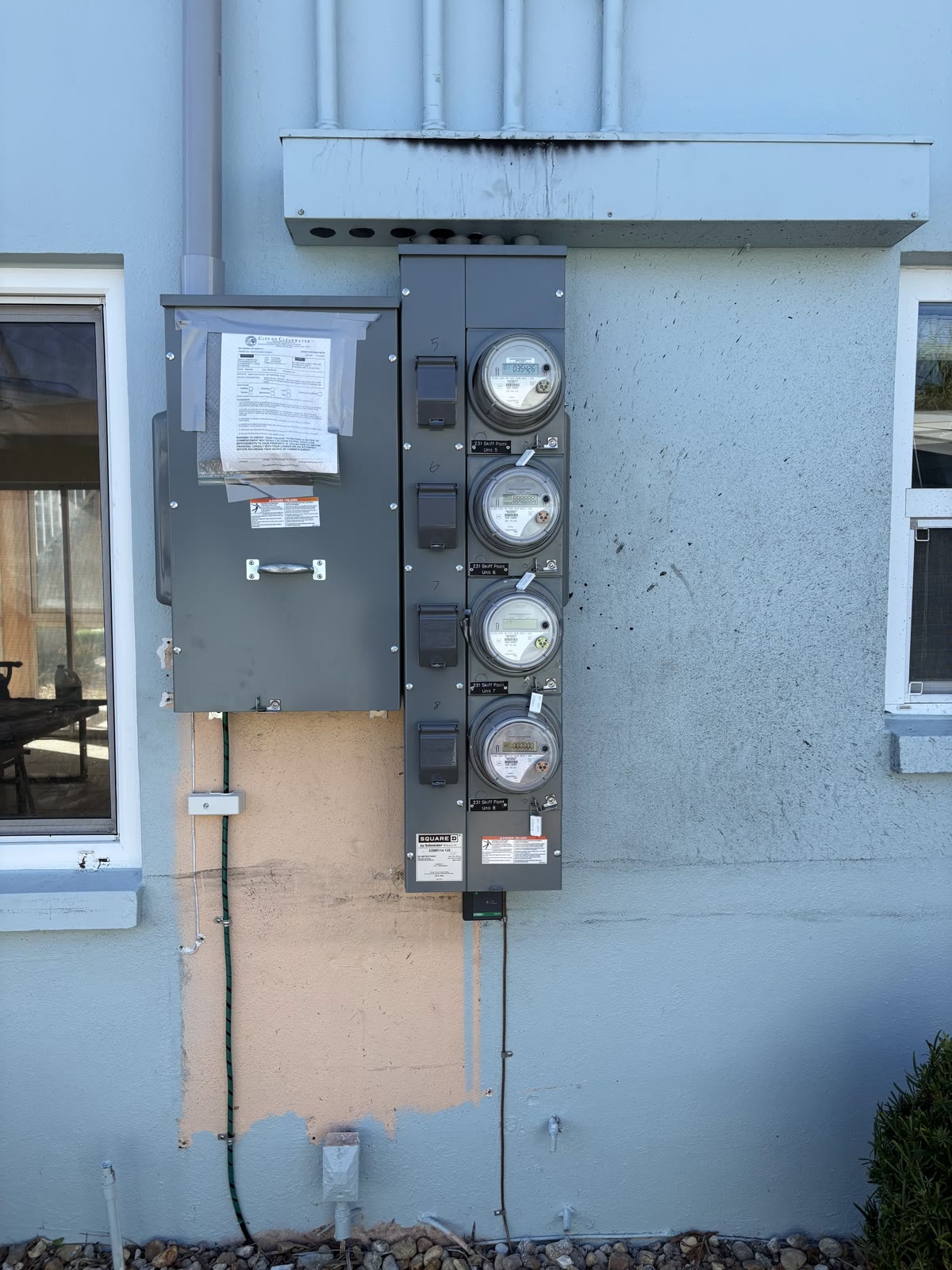 Multi-meter stack and main disconnect installed by Brightwire Electric