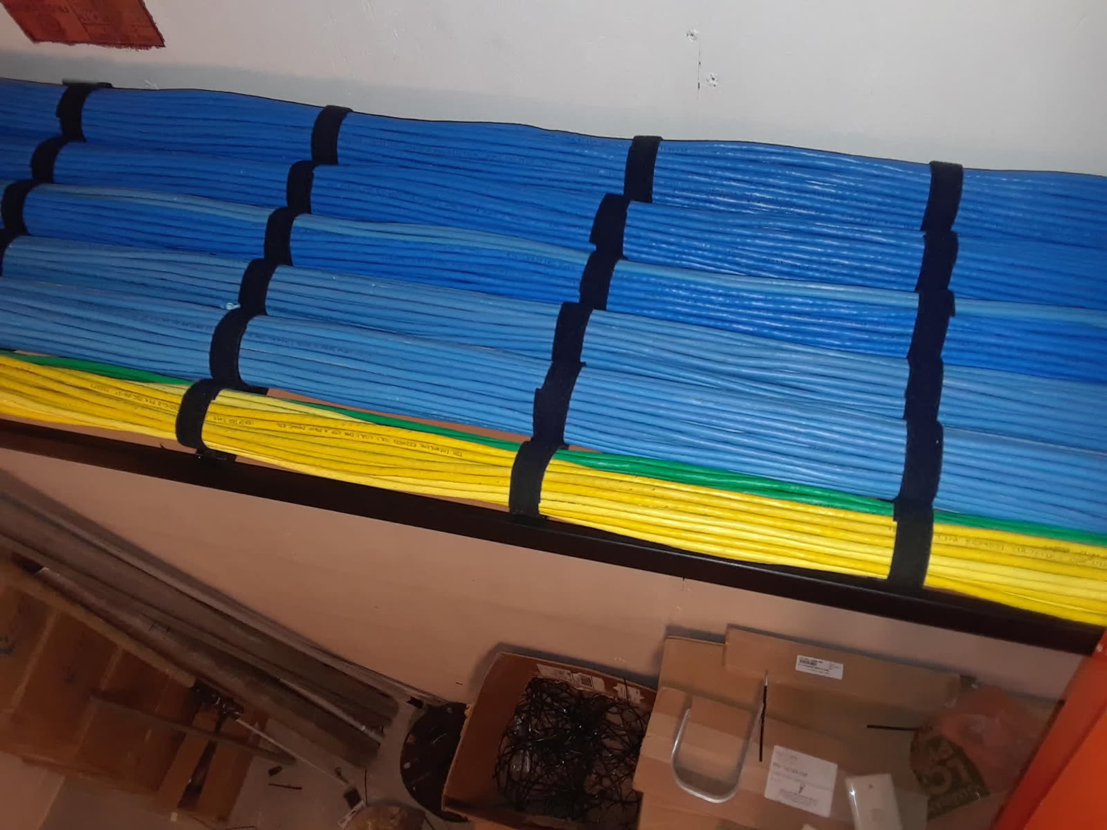 Bundled and dressed network cabling run in a Tampa Bay hotel