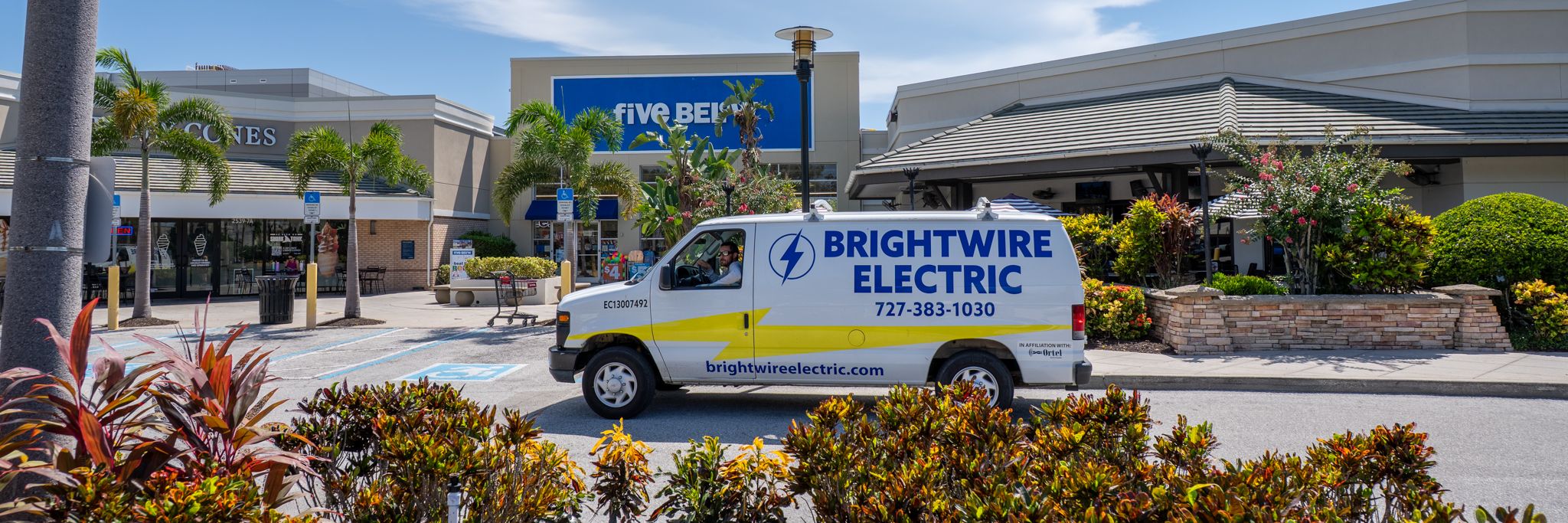 Brightwire Electric service van at a Tampa Bay shopping center